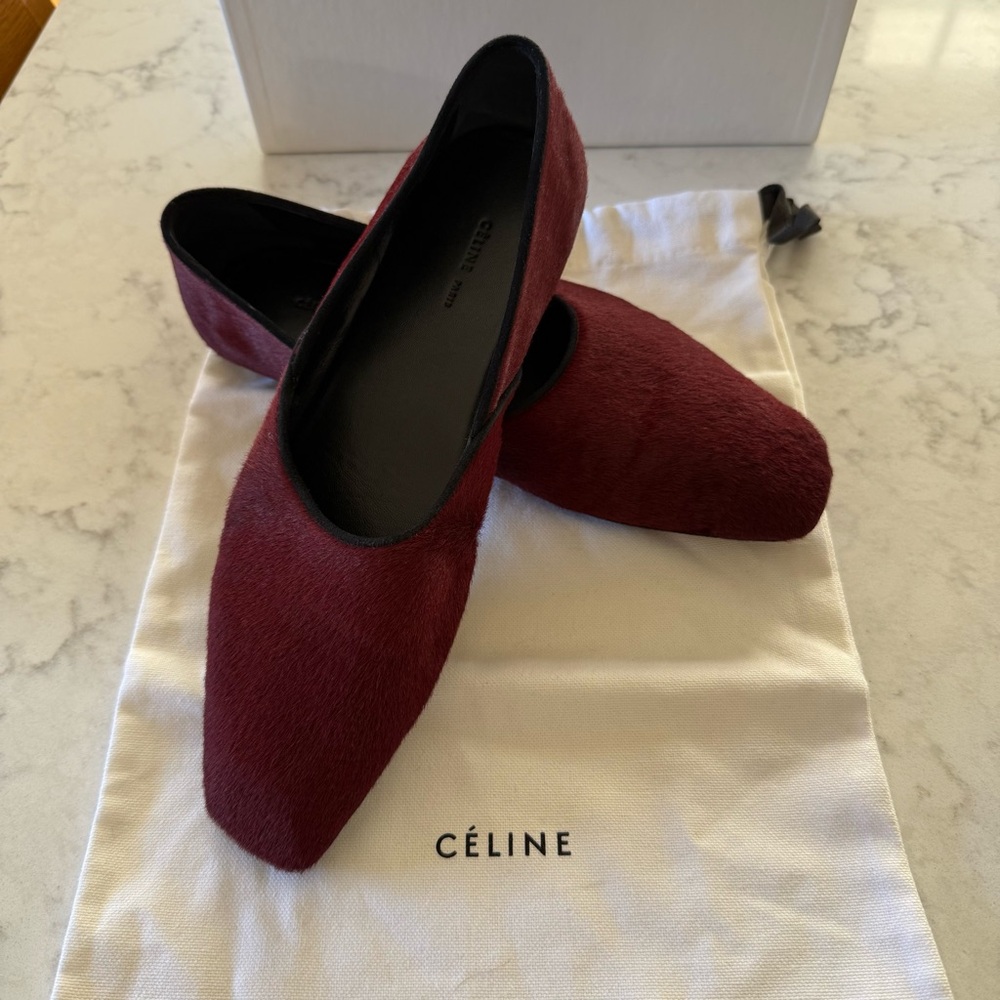 Celine Burgundy Pony Hair Flats
